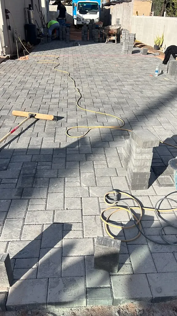 Paver walkway base screeded flat before the stone goes down